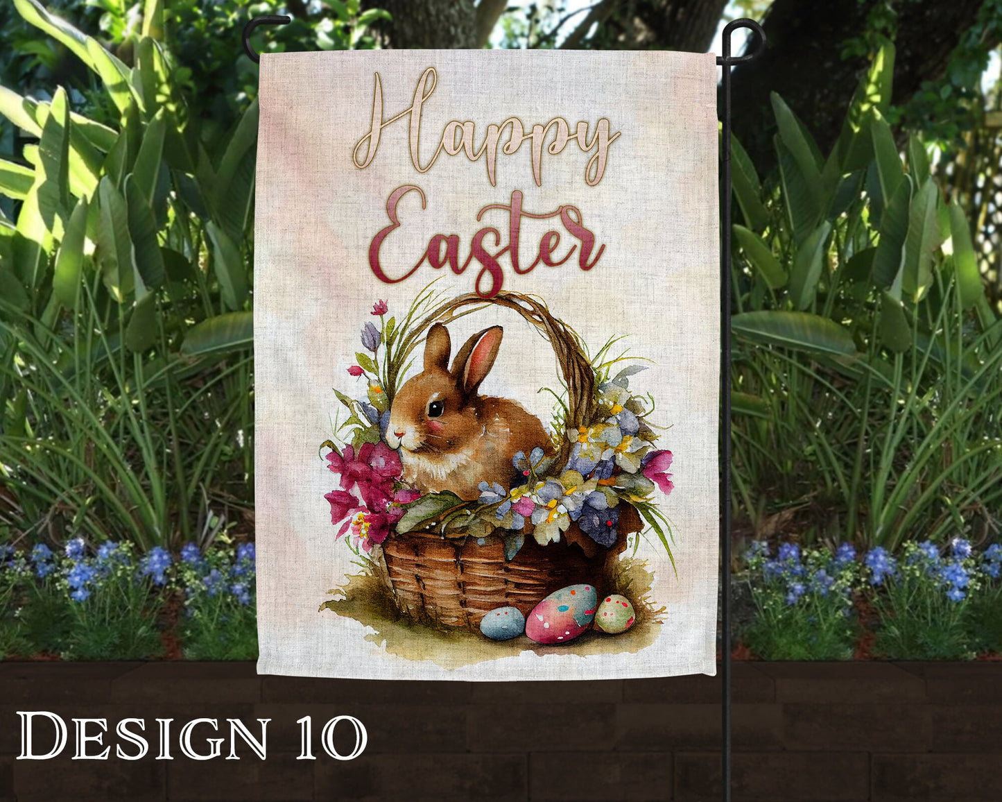 Watercolor Happy Easter Art Linen Garden Flag - 10 Design Choices