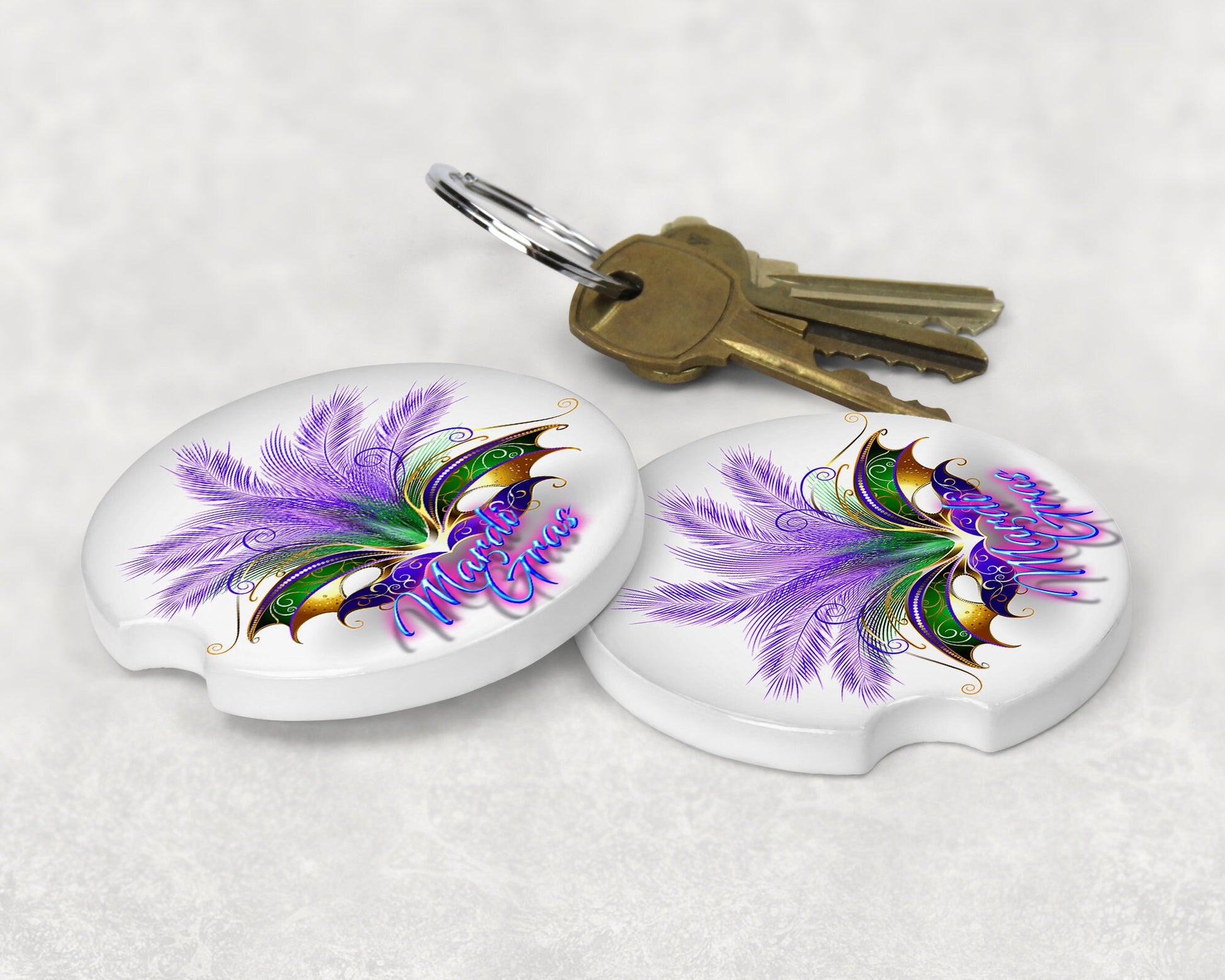Mardi Gras Mask Art Car Coasters  - Matching Pair - Schoppix Gifts