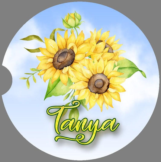 Personalized Sunflower Bouquet Art Car Coasters - Matching Pair - Schoppix Gifts