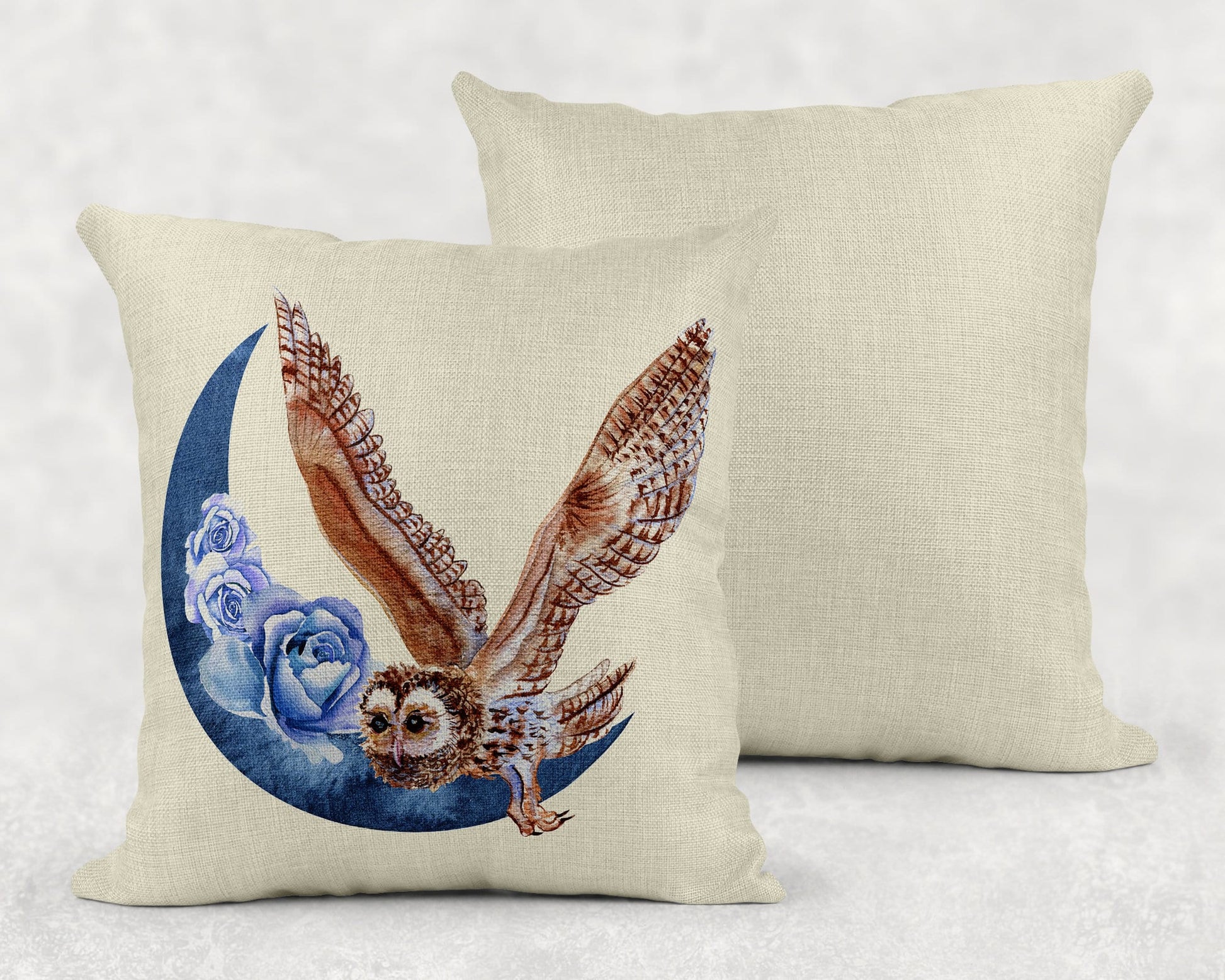 15.75 Inch Boho Owl and Moon Art Linen Throw Pillow|Home Decor|Decorative Pillows| - Schoppix Gifts
