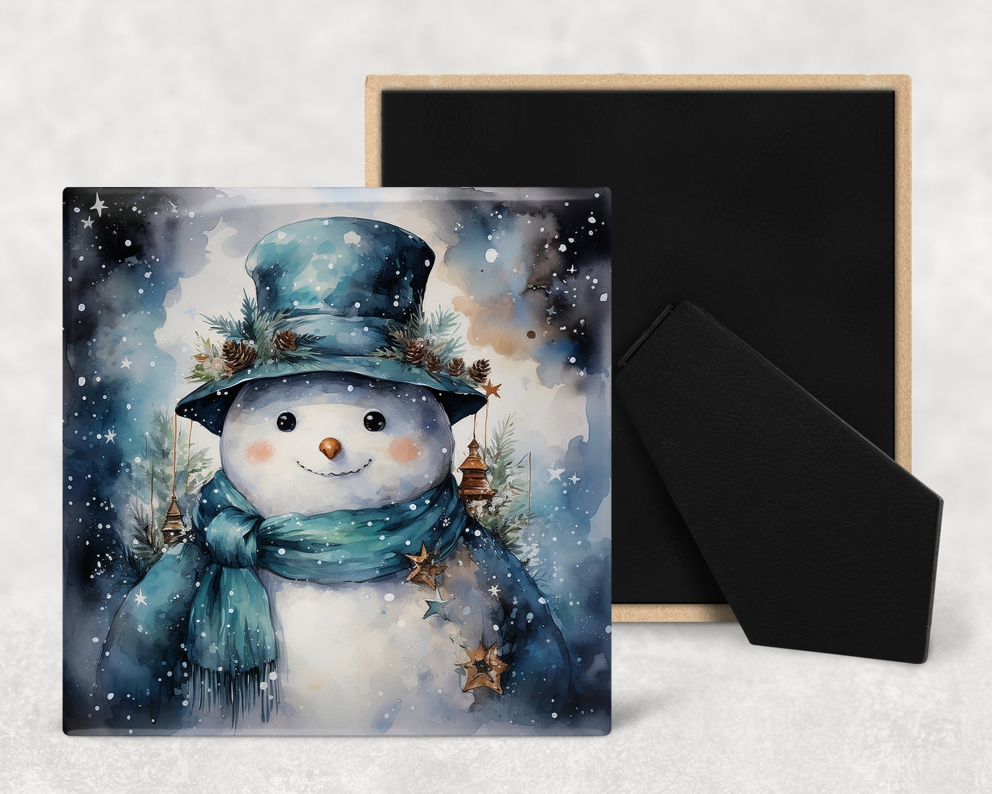 a picture of a snowman wearing a hat and scarf