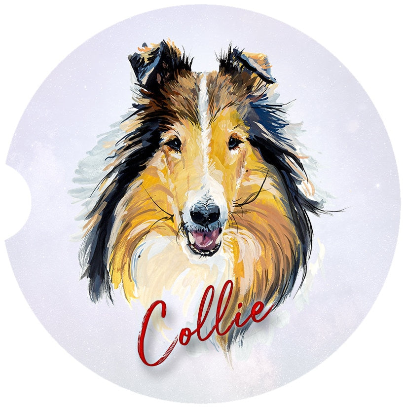 Collie Art  Car Coasters  - Matching Pair - Schoppix Gifts