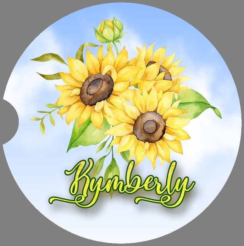Personalized Sunflower Bouquet Art Car Coasters - Matching Pair - Schoppix Gifts