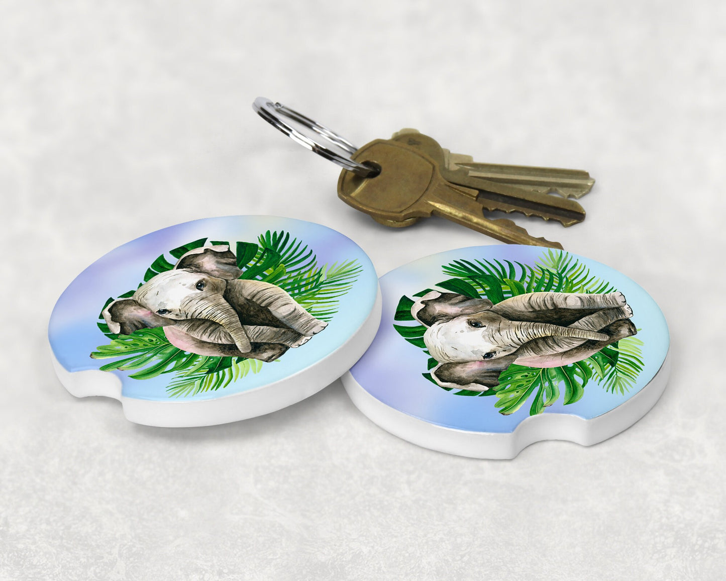 Cute Baby Elephant Art  Car Coasters  - Matching Pair - Schoppix Gifts