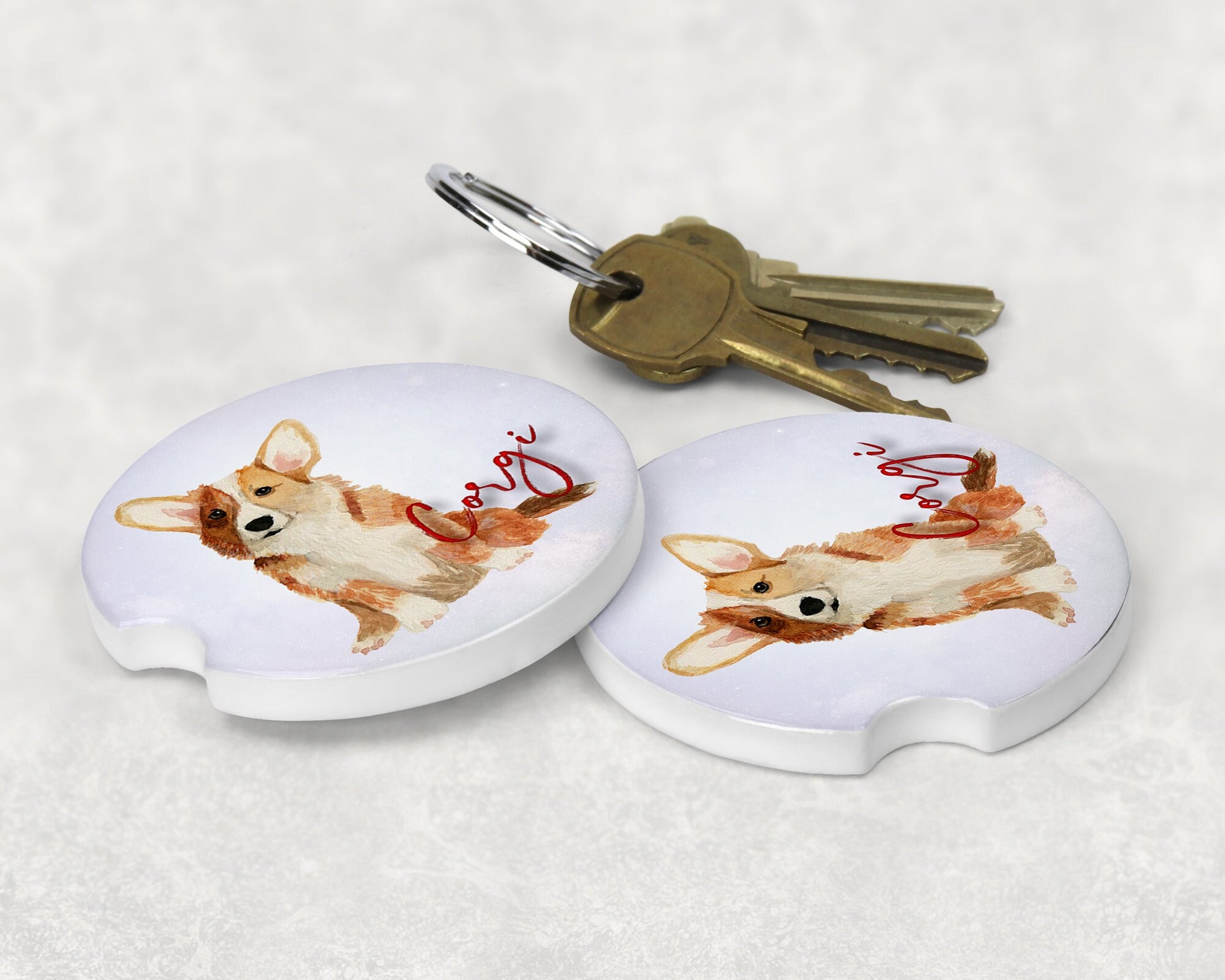 Corgi Art Car Coasters  - Matching Pair - Schoppix Gifts