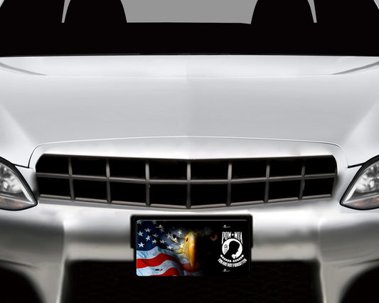 POW/MIA Bald Eagle American Flag Aluminum License Plate. - Schoppix Gifts
