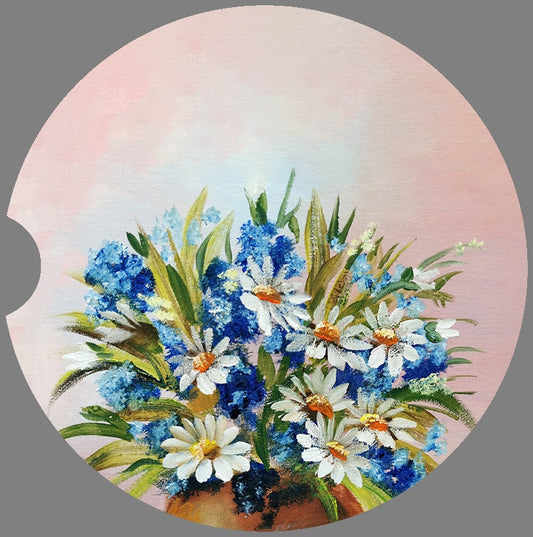 Daisies and Cornflowers Art Car Coasters - Matching Pair - Schoppix Gifts