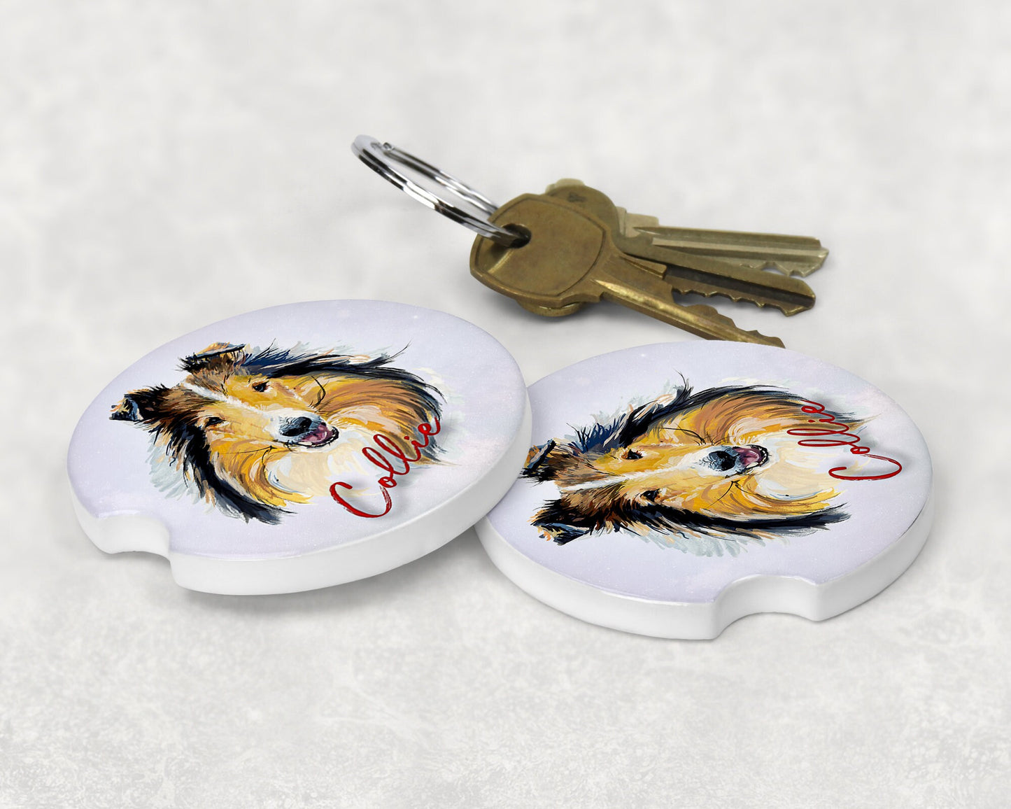 Collie Art  Car Coasters  - Matching Pair - Schoppix Gifts