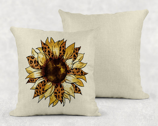 15.75 Inch Sunflower Leopard Print Art Linen Throw Pillow|Home Decor|Decorative Pillows| - Schoppix Gifts