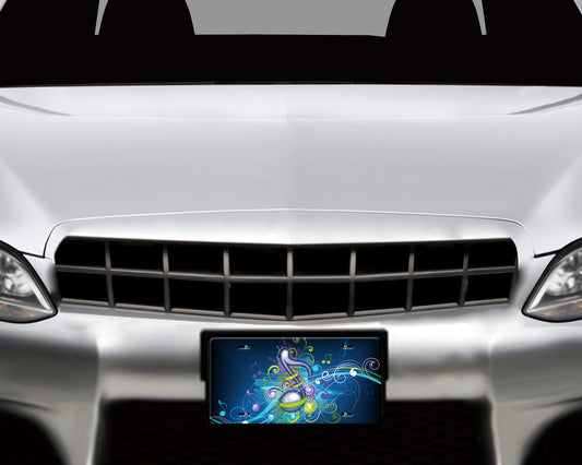 Dark Blue Music Notes Art Aluminum License Plate - Schoppix Gifts