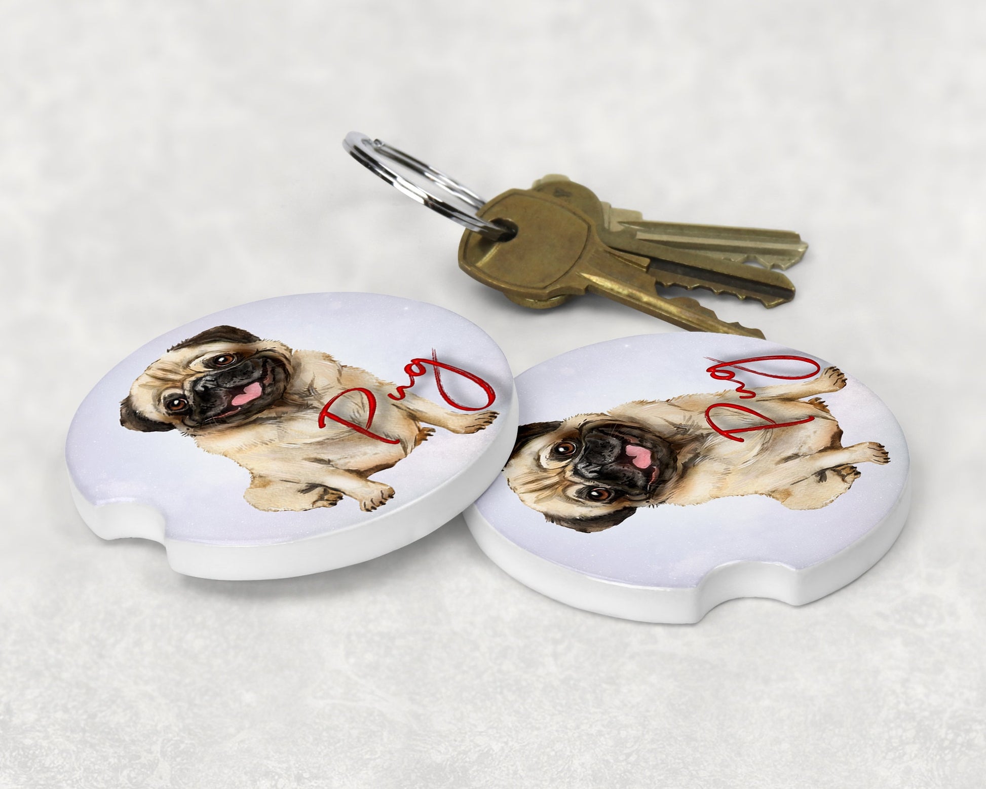 Pug Dog Art Car Coasters - Matching Pair - Schoppix Gifts