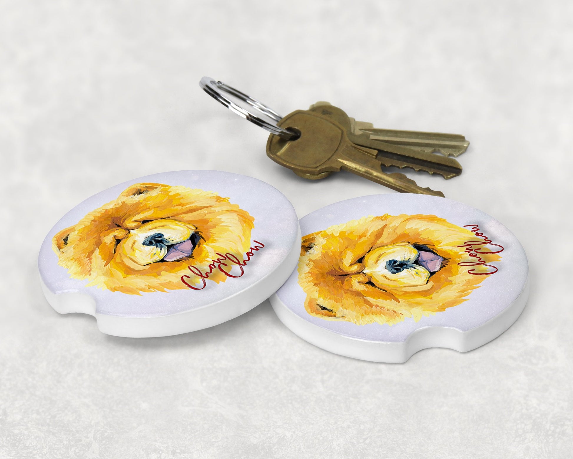 Chow Chow Dog Art Car Coasters - Matching Pair - Schoppix Gifts