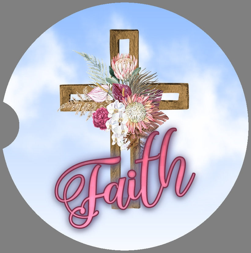 BOHO Cross Art/Faith  Car Coasters  - Matching Pair - Schoppix Gifts