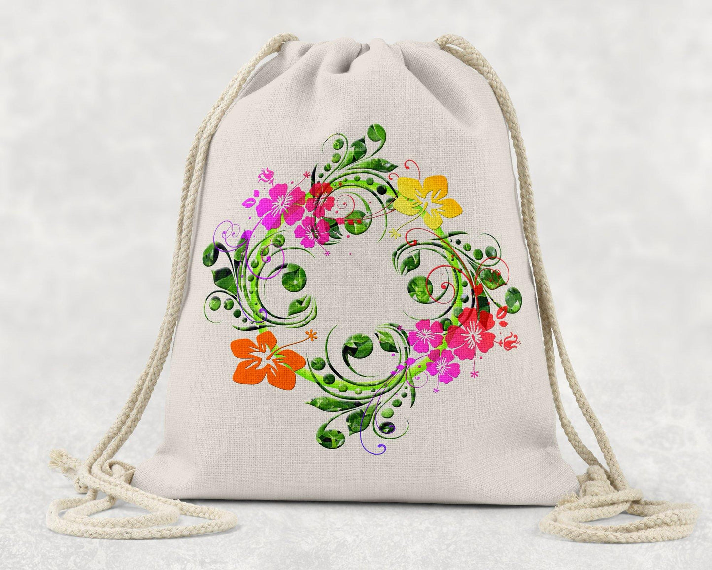 Abstract Flower Wreath Linen Drawstring Backpack - Schoppix Gifts
