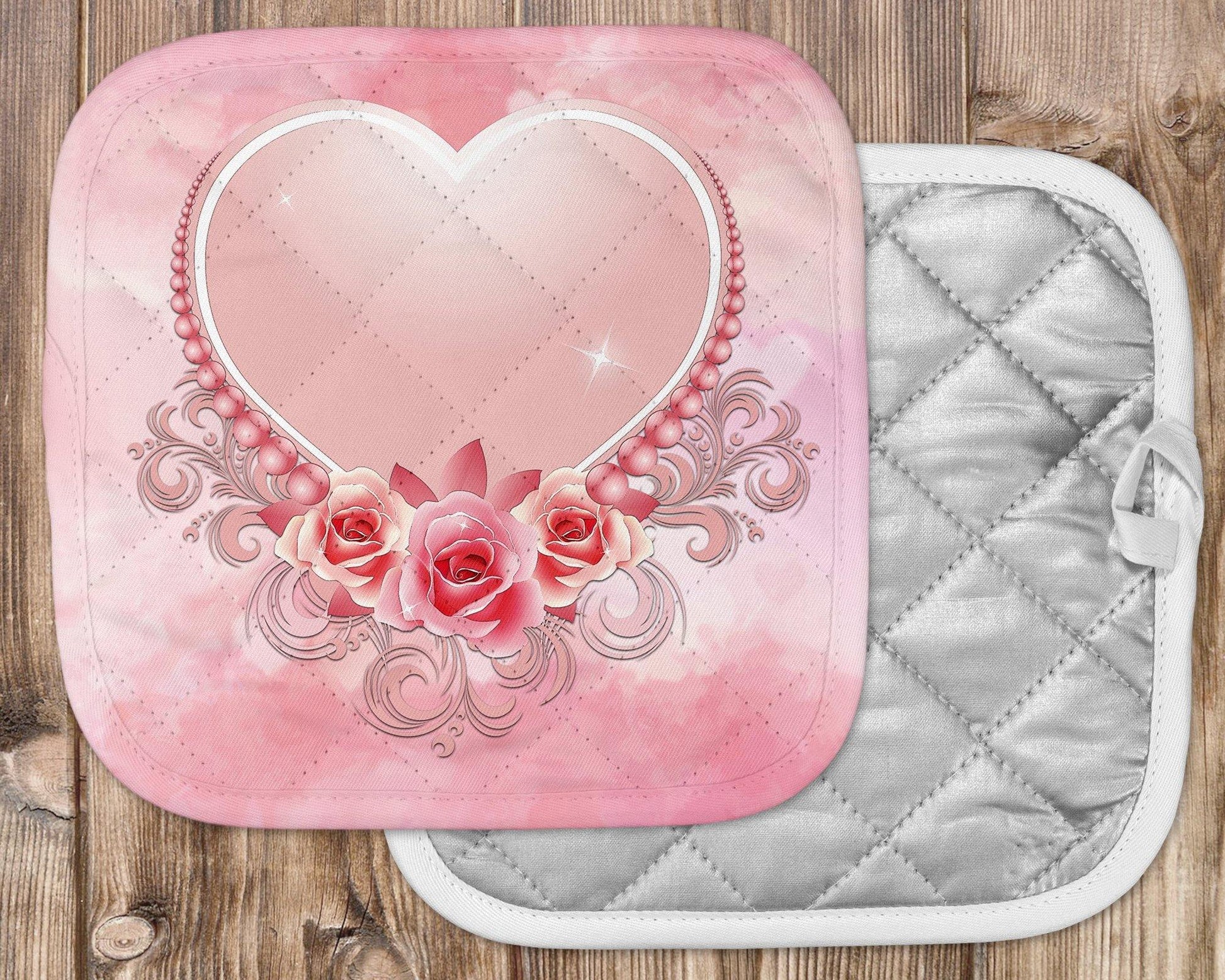 Rose Pearls Heart Potholder - Schoppix Gifts