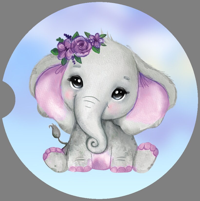 Cute Baby Girl Elephant Art  Car Coasters  - Matching Pair - Schoppix Gifts