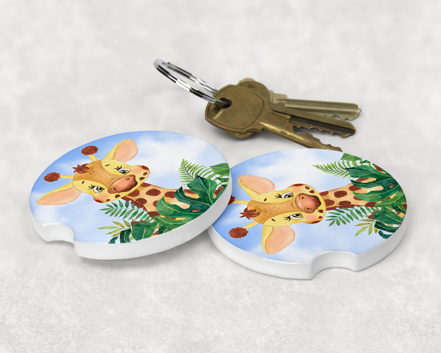 Cute Baby Giraffe Art Car Coasters  - Matching Pair - Schoppix Gifts