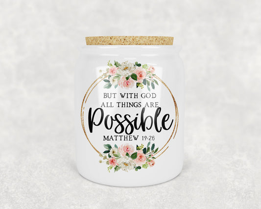 All Things are Possible Bible Verse Porcelain Treat Jar - Schoppix Gifts