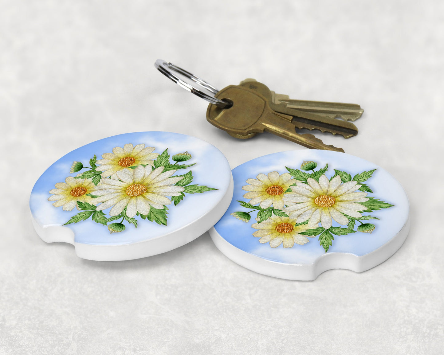 Daisies Bouquet Art Car Coasters  - Matching Pair - Schoppix Gifts