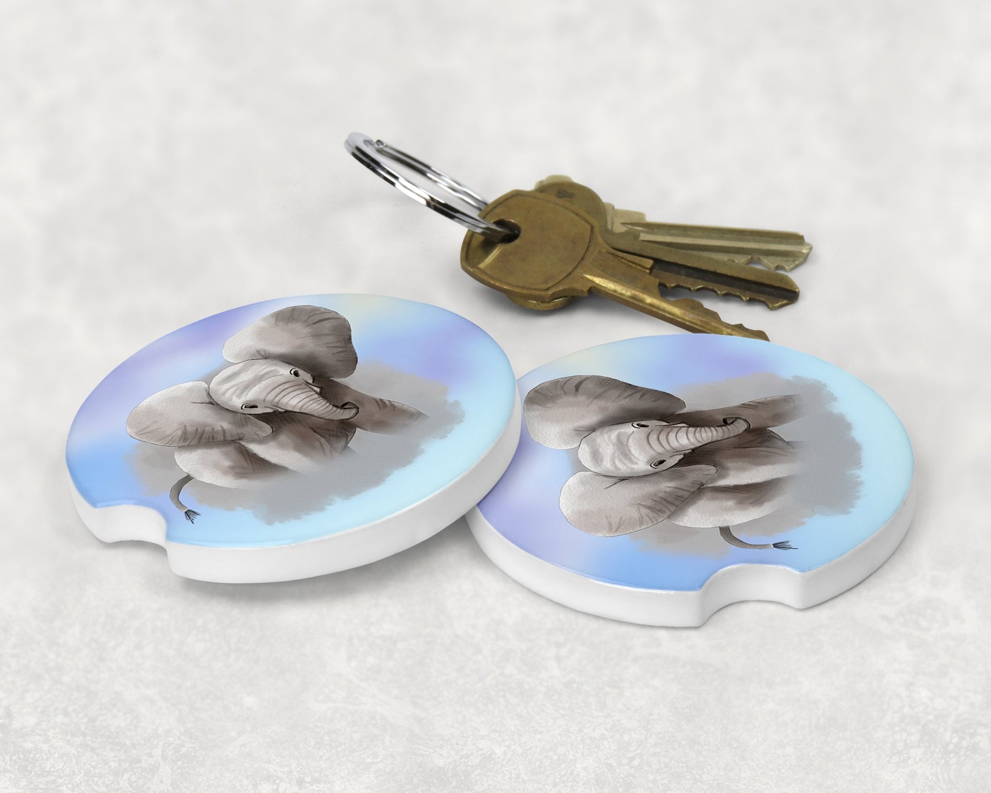 Watercolor Elephant Art Car Coasters  - Matching Pair - Schoppix Gifts