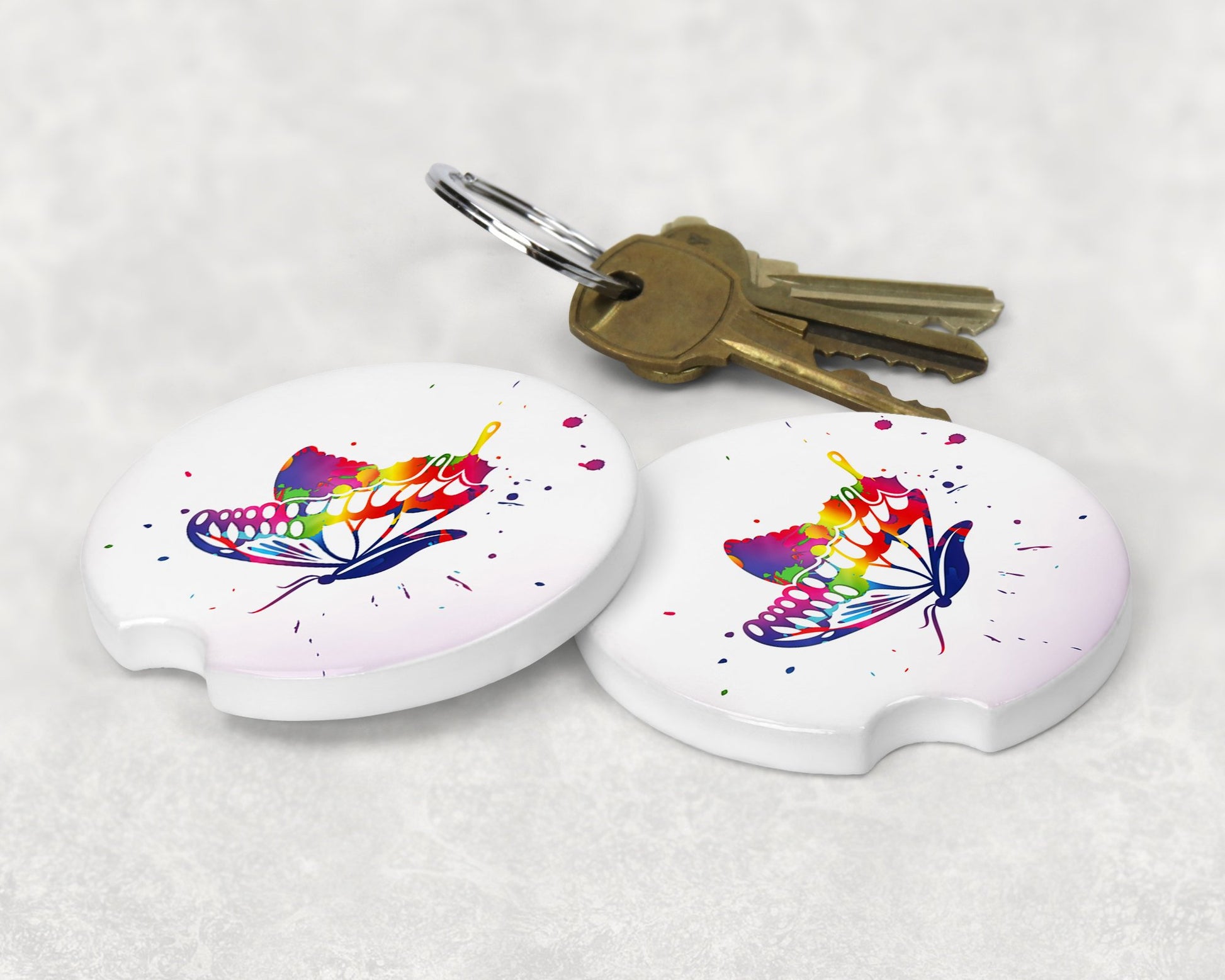 Splatter Paint Butterfly Art Car Coasters  - Matching Pair - Schoppix Gifts
