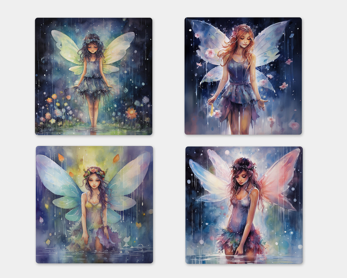 four pictures of a fairy with four different wings