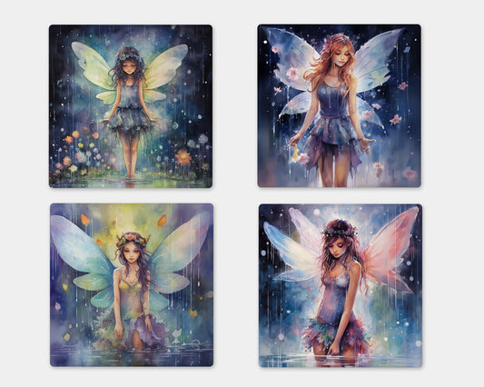 four pictures of a fairy with four different wings