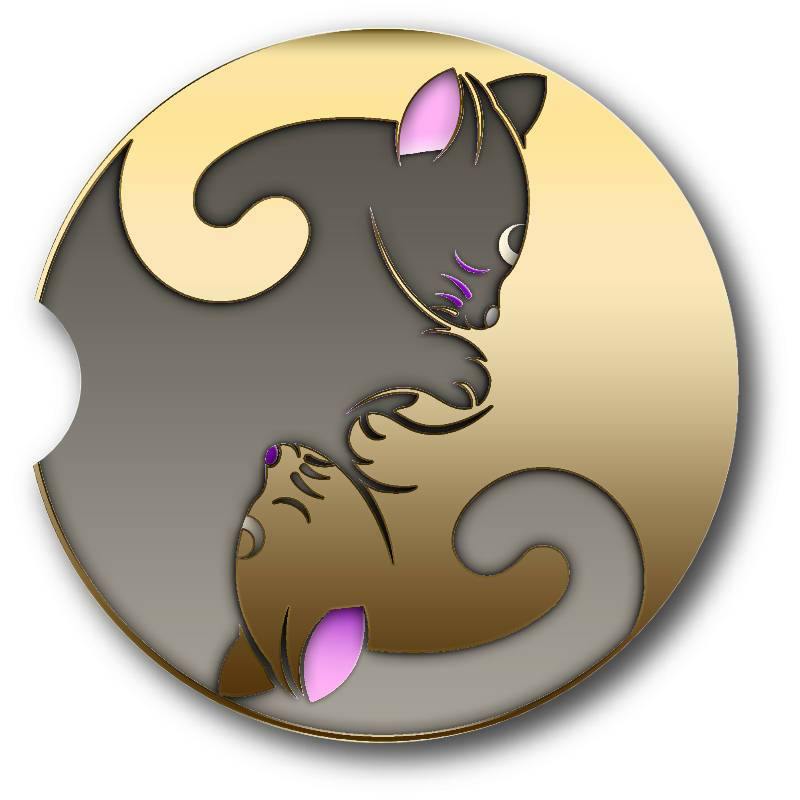 Yin Yang Cat Sandstone Car Coasters/Multiple Colors/ Set of 2 - Schoppix Gifts