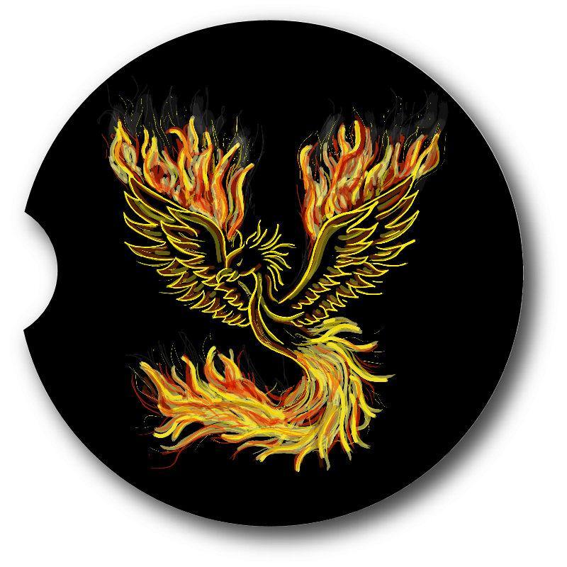 Flaming Phoenix Car Coasters - Matching Pair - Schoppix Gifts