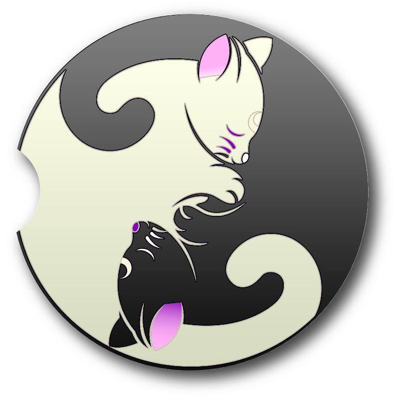 Yin Yang Cat Sandstone Car Coasters/Multiple Colors/ Set of 2 - Schoppix Gifts