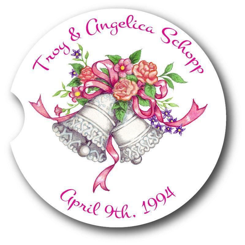 Personalized Custom Wedding/Anniversary Bells Sandstone Car Coasters set of 2/personalized gift - Schoppix Gifts