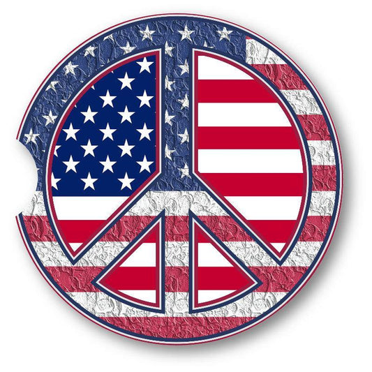 American Flag Car Coasters / Stars and Stripes / Peace Symbol Sandstone Car Coasters/ set of 2 - Schoppix Gifts