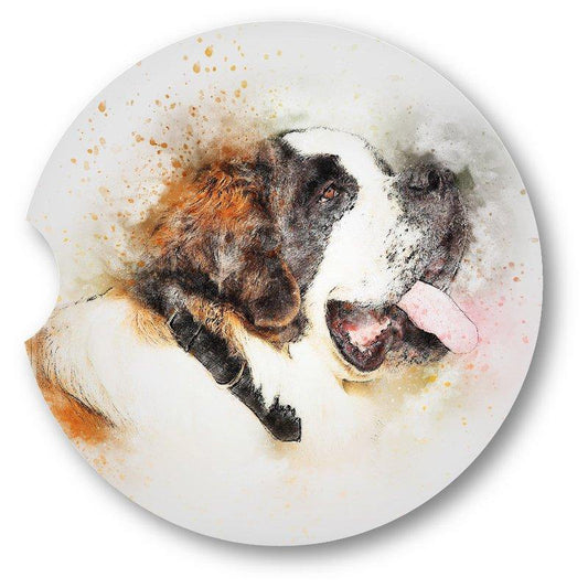 Saint Bernard Sandstone Car Coasters-Watercolor Style - Set of 2 -   Key Chain - Schoppix Gifts