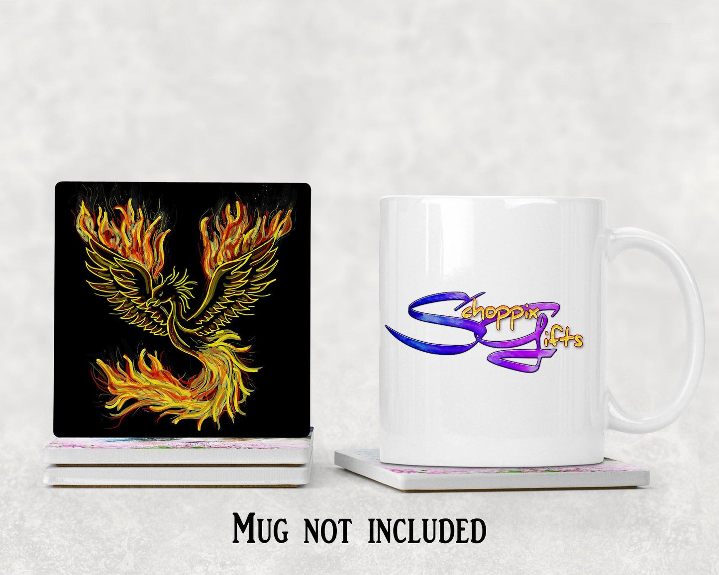 Square Flaming Phoenix  Drink Coaster-Set of 4- Available in 4 styles! - Schoppix Gifts