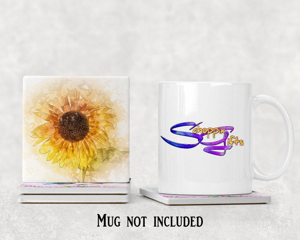 Watercolor Style Sunflower Square Drink Coaster-Set of 4- Available in 4 styles! - Schoppix Gifts