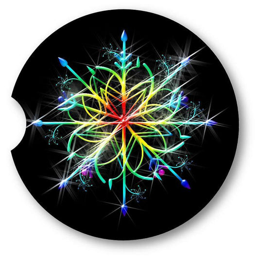 Rainbow Crystal Snowflake Sandstone Car Coasters