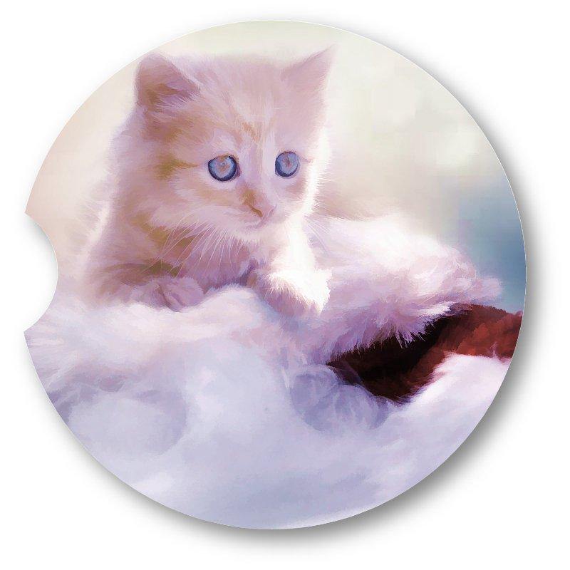 Kitten in Santa Hat Sandstone Car Coaster/Set of 2 - Schoppix Gifts