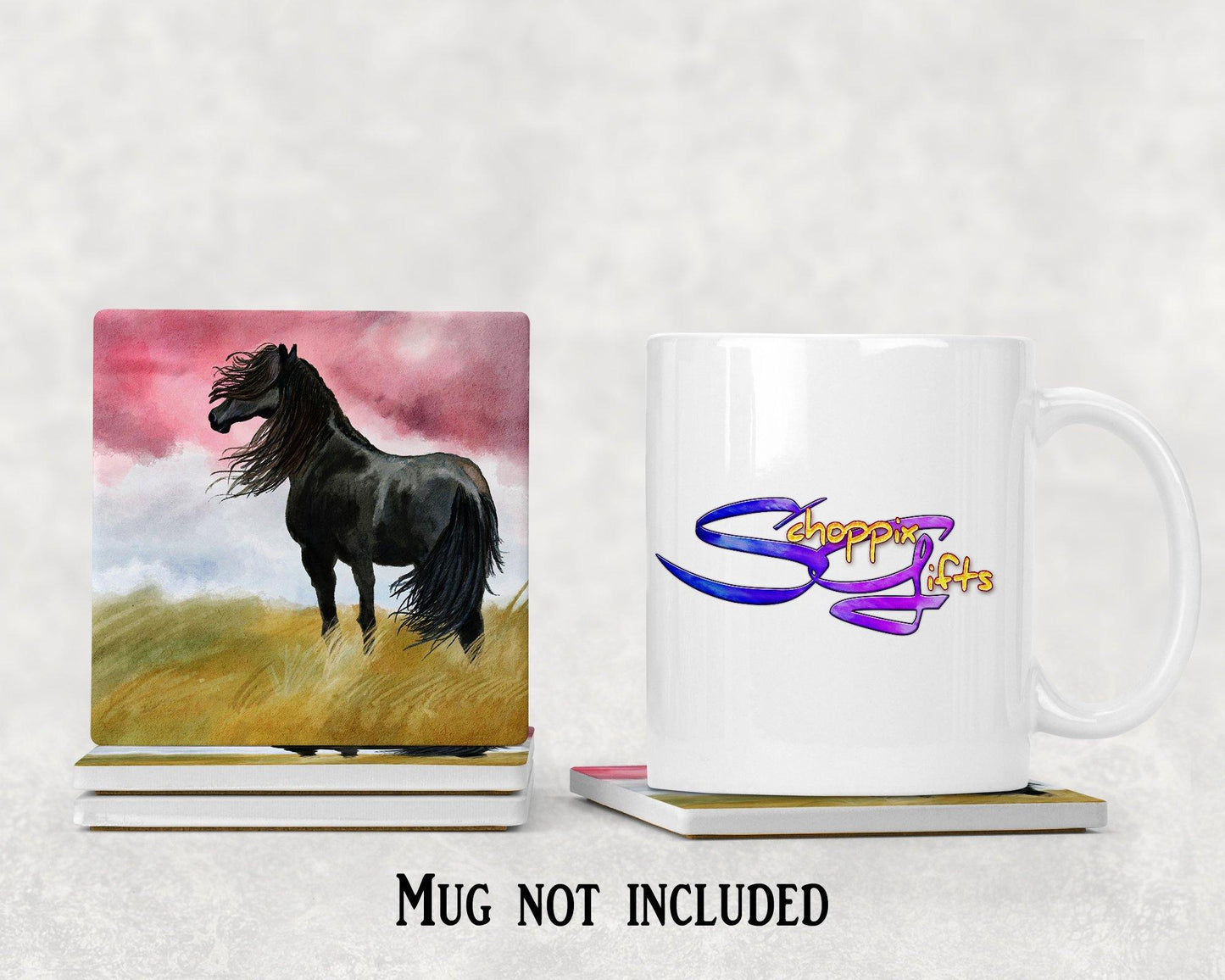 Black Horse Square Drink Coaster-Set of 4- Available in 4 styles! - Schoppix Gifts