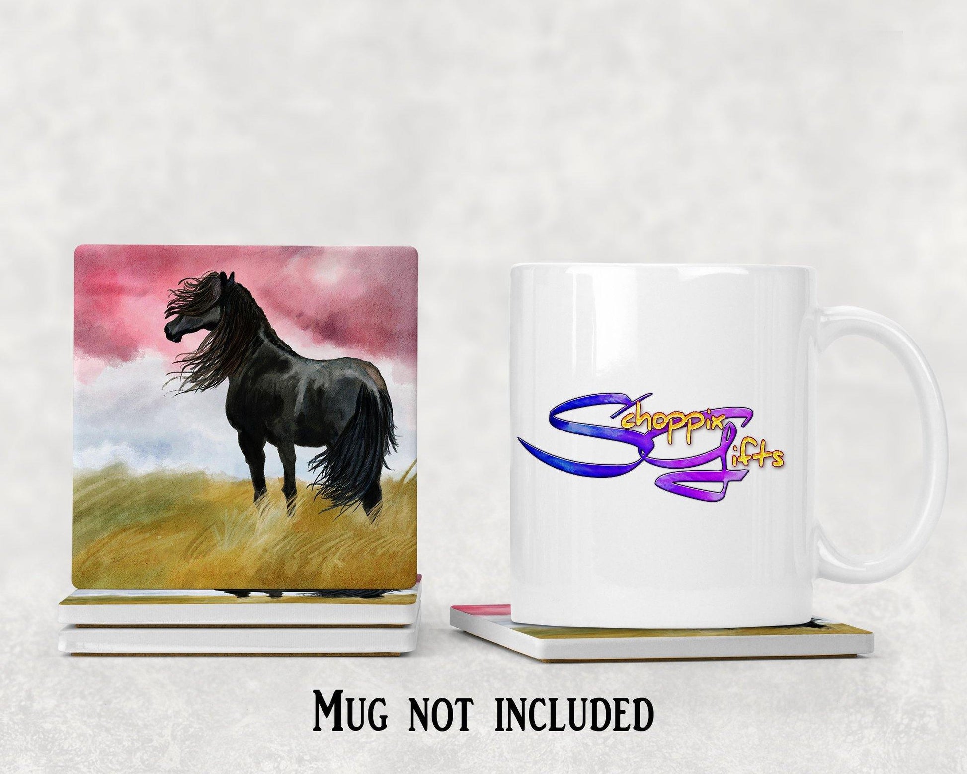 Black Horse Square Drink Coaster-Set of 4- Available in 4 styles! - Schoppix Gifts