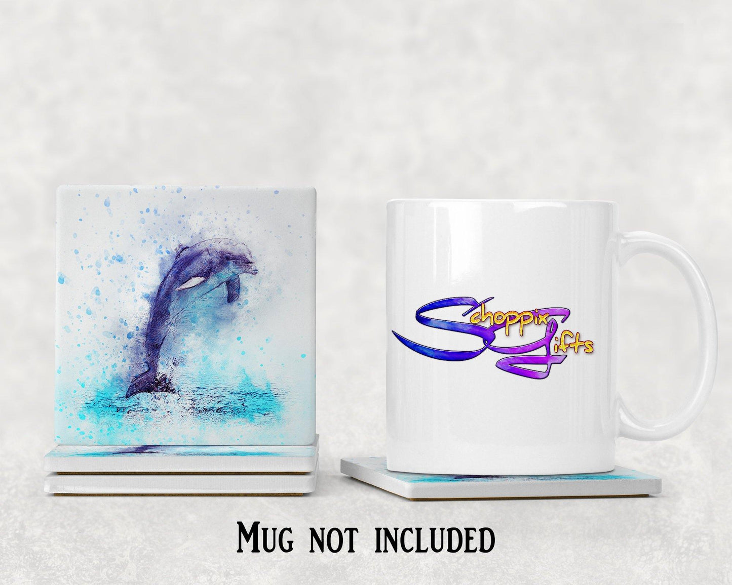 Square Watercolor Leaping Dolphin  Drink Coaster-Set of 4- Available in 4 styles! - Schoppix Gifts