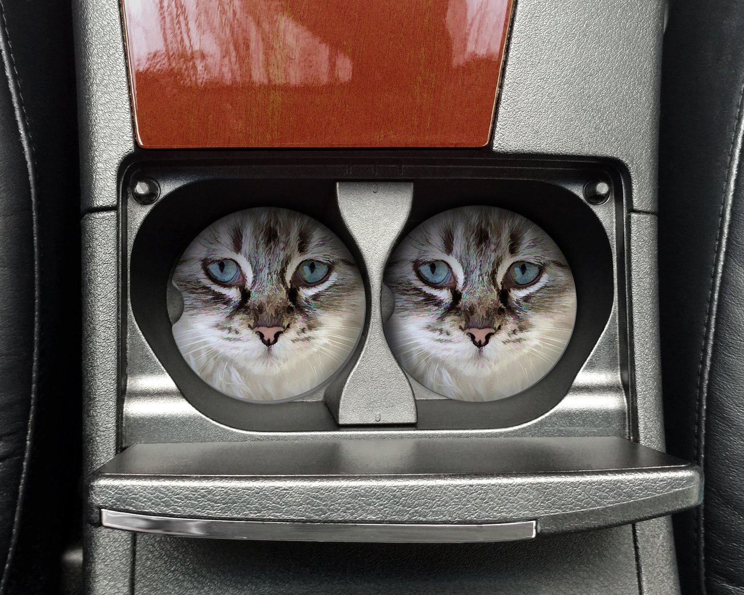 Cat Portrait Close up Sandstone Car Coasters  Set of 2 - Schoppix Gifts