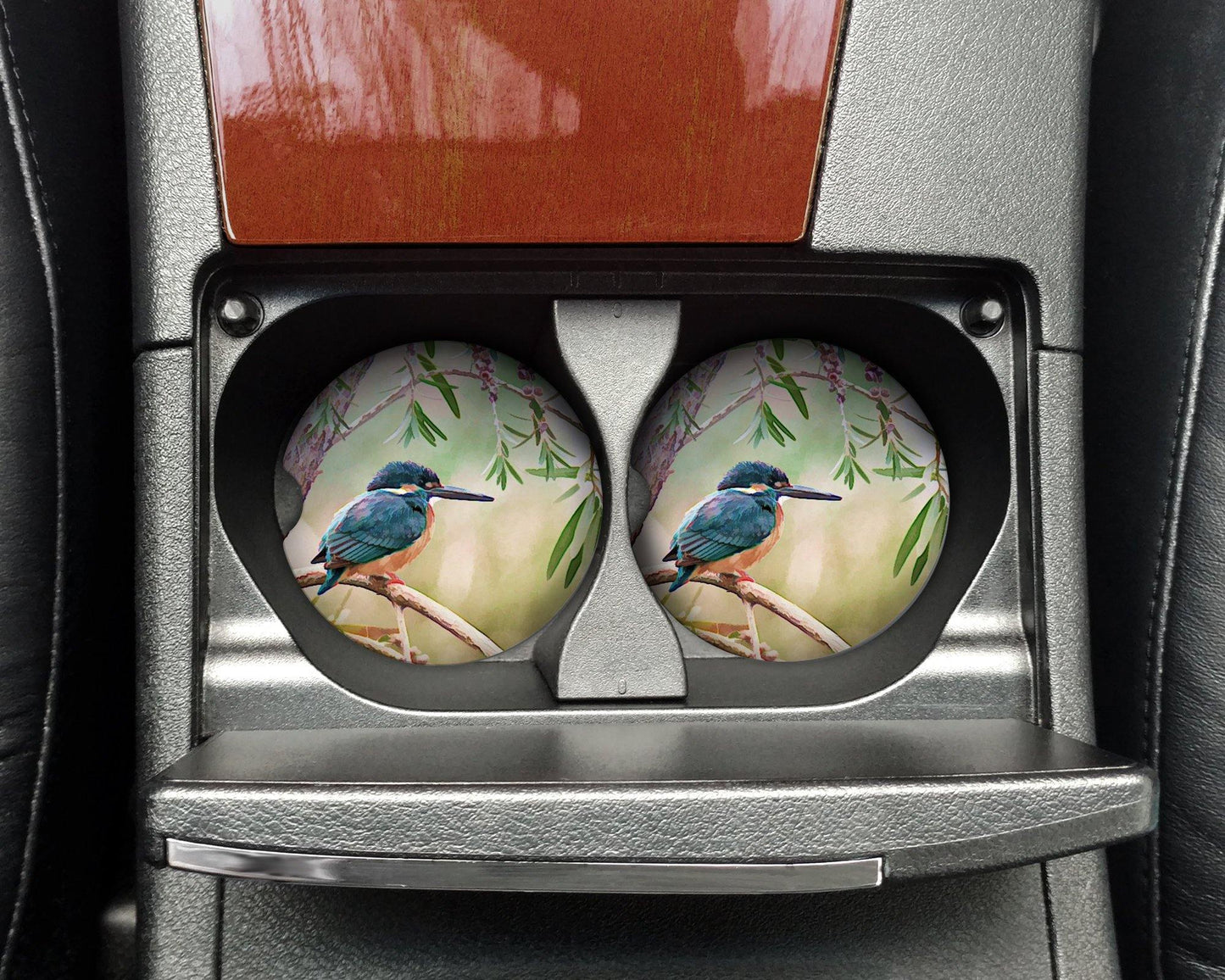 Oil Painted Look Kingfisher Car Coasters set of 2 - Schoppix Gifts
