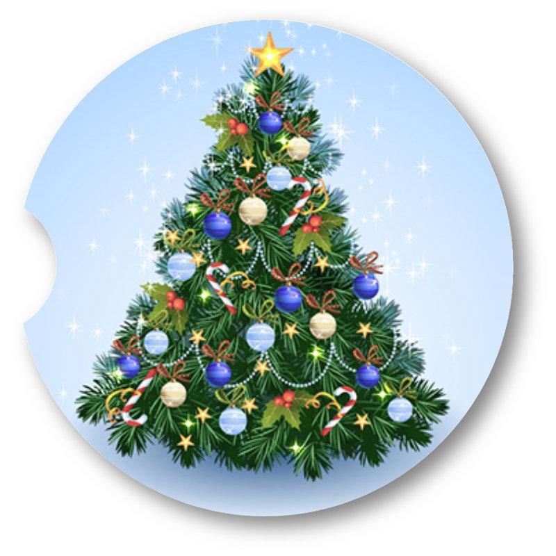 Pastel Blue Traditional Christmas Tree Car Coasters set of 2 - Schoppix Gifts