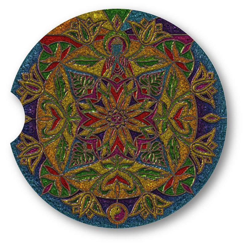 Glitter Look Mandala Sandstone Car Coasters set of 2. - Schoppix Gifts