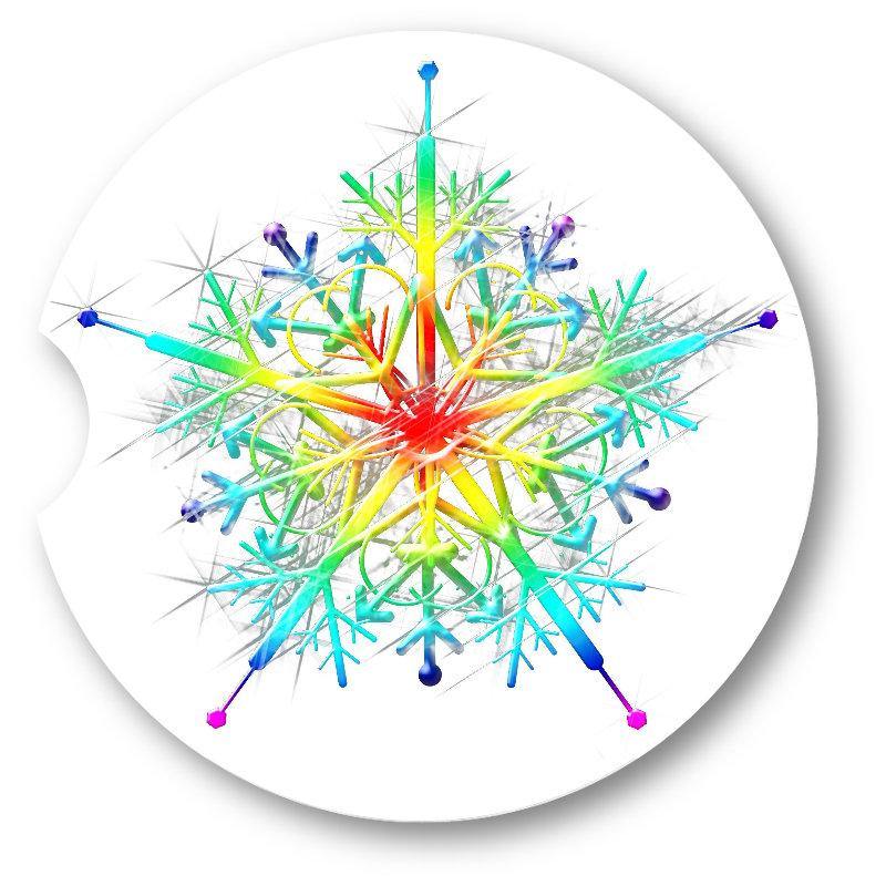 Rainbow Crystal Snowflake Sandstone Car Coasters