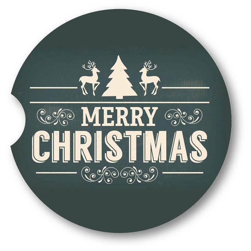Merry Christmas Chalkboard look Sandstone Car Coasters /  Set of 2 - Schoppix Gifts