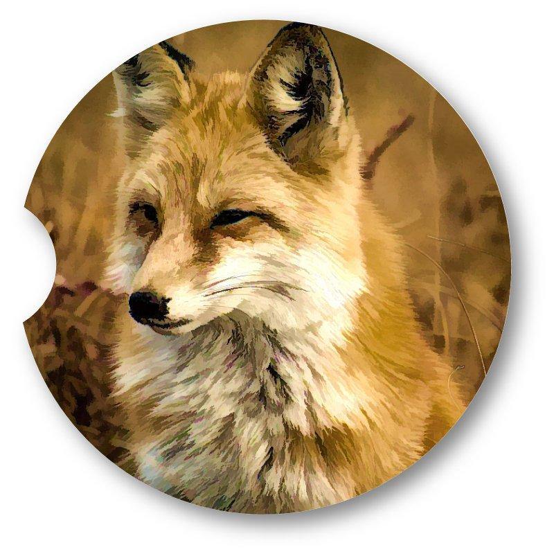 Fox Portrait Sandstone Car Coasters / Set of 2 - Schoppix Gifts