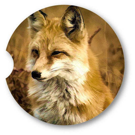 Fox Portrait Sandstone Car Coasters / Set of 2 - Schoppix Gifts
