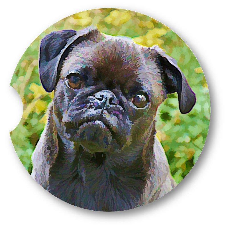 Pug Portrait Sandstone Car Coasters /  Set of 2 - Schoppix Gifts