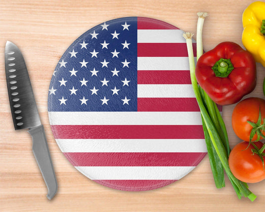 American Flag  Glass Cutting Board - Round Cutting Board - Schoppix Gifts